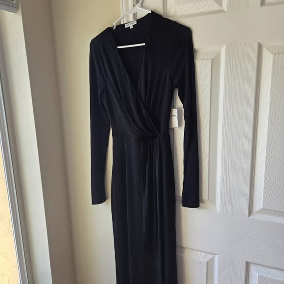 Good American Black Wrap Dress S Shimmer Faux Wrap Midi Dress NWT $129 - Picture 9 of 11